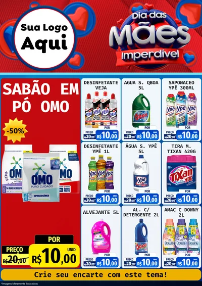 Modelo de Encarte para Encarte A4 Vertical com o tema Dia Das Mães Imperdível para Produtos de Limpeza