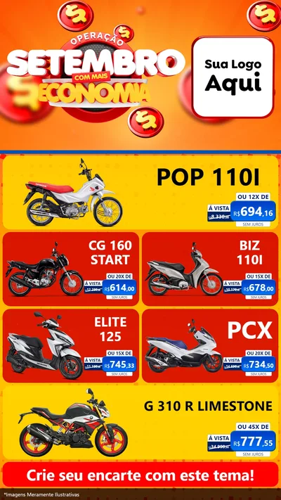 Modelo de TV para TV Vertical com o tema Operação Setembro Com Muita Economia para Concessionaria de Motos