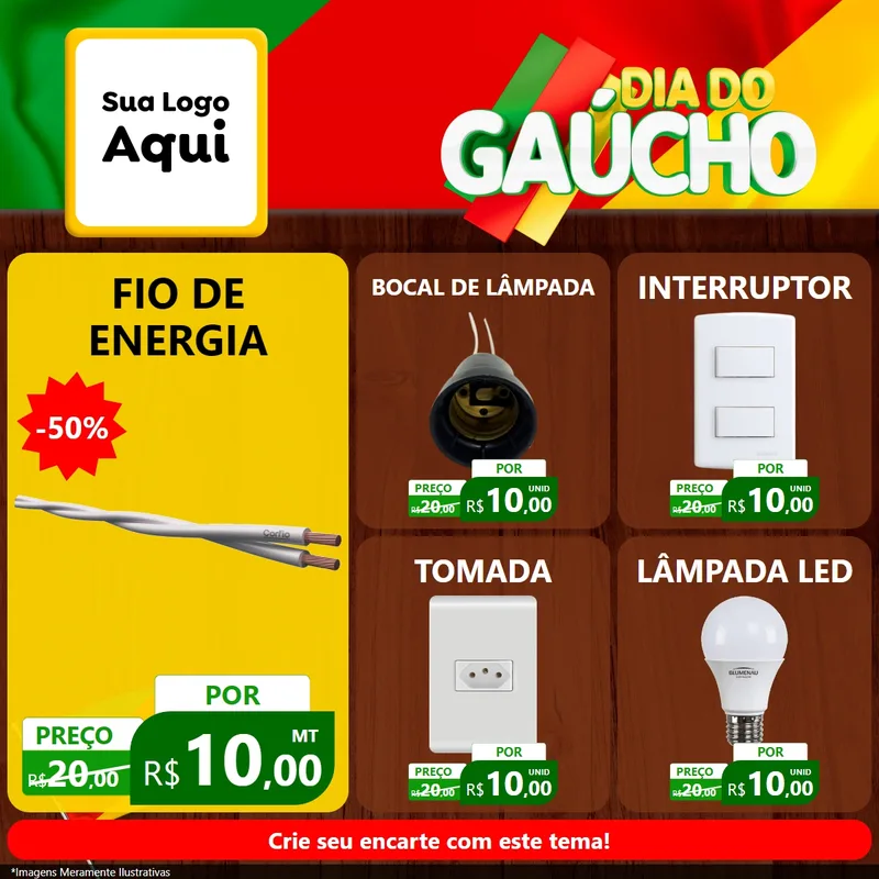 Modelo de Rede Social para Feed Facebook com o tema Dia do Gaúcho para Materiais Elétricos