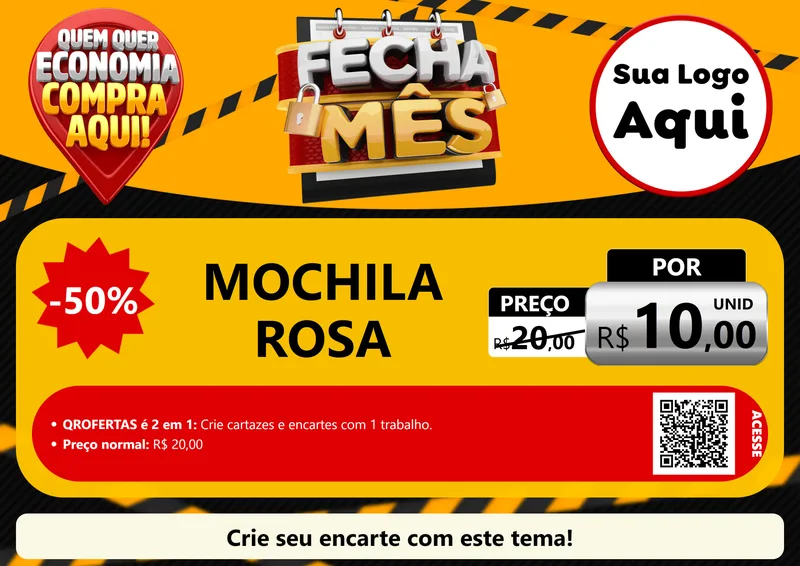 Modelo de Cartaz para Cartaz A4 Horizontal com o tema Fecha Mês para Papelaria