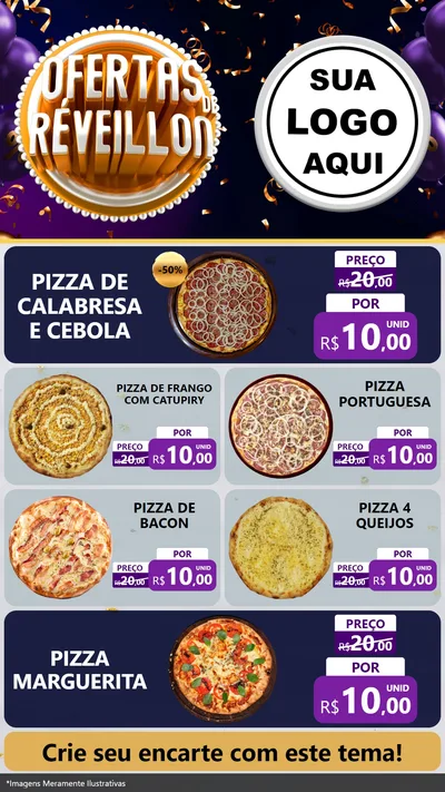Modelo de TV para TV Vertical com o tema Ofertas de Réveillon para Pizzaria