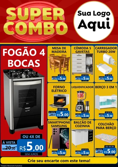 Modelo de Encarte para Encarte A4 Vertical com o tema Super Combo para Móveis e Eletro