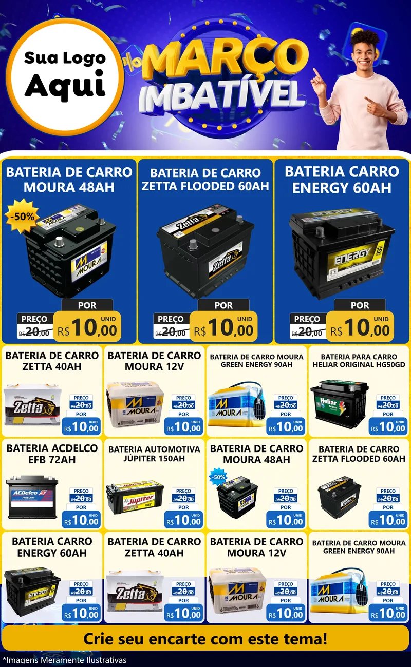 Modelo de Encarte para Encarte Grande com o tema Março Imbatível para Baterias Elétricas