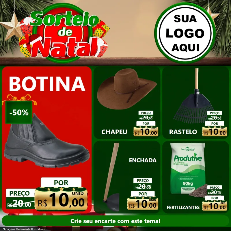Modelo de Rede Social para Feed Facebook com o tema Sorteio de Natal para Agropecuária