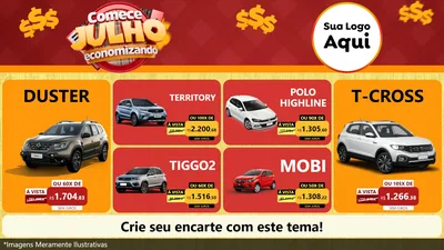 Modelo de TV para TV Horizontal com o tema Comece Julho Economizando para Concessionaria de Carros