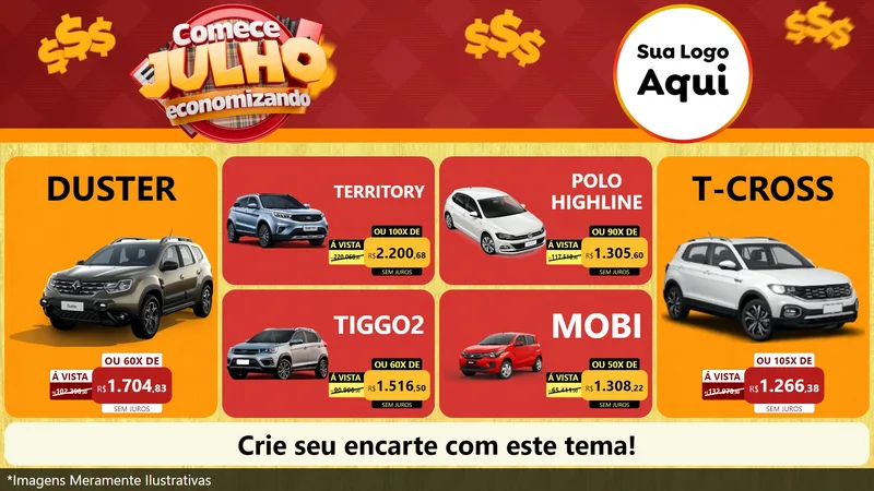 Modelo de TV para TV Horizontal com o tema Comece Julho Economizando para Concessionaria de Carros