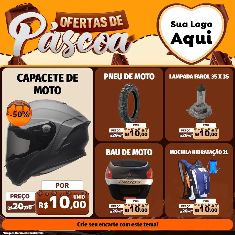 Modelo de Rede Social para Feed Facebook com o tema Ofertas de Páscoa para Moto peças
