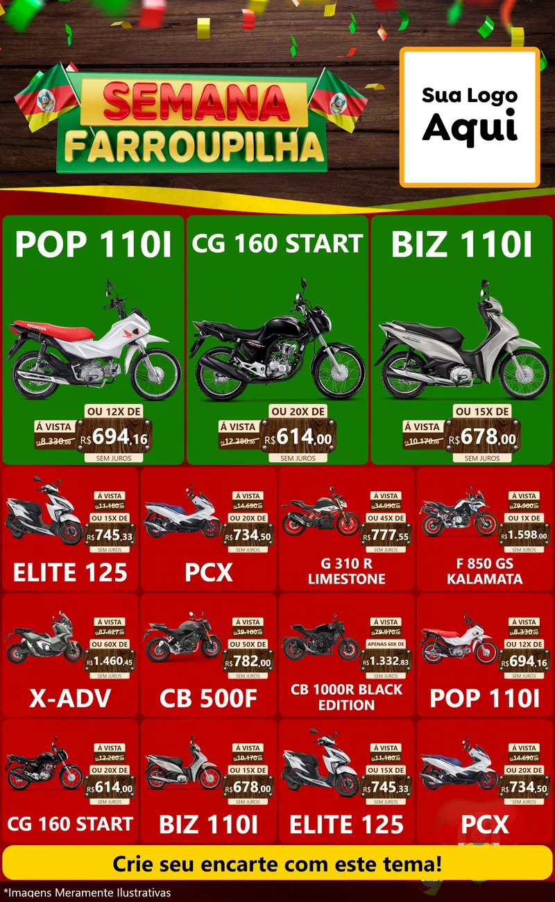 Modelo de Encarte para Encarte Grande com o tema Semana Farroupilha para Concessionaria de Motos