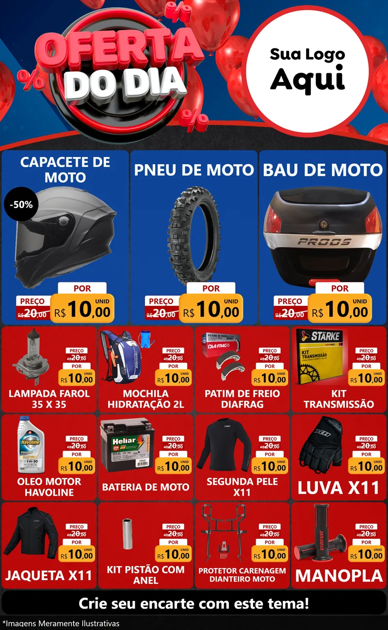 Modelo de Encarte para Encarte Grande com o tema Oferta do Dia para Moto peças