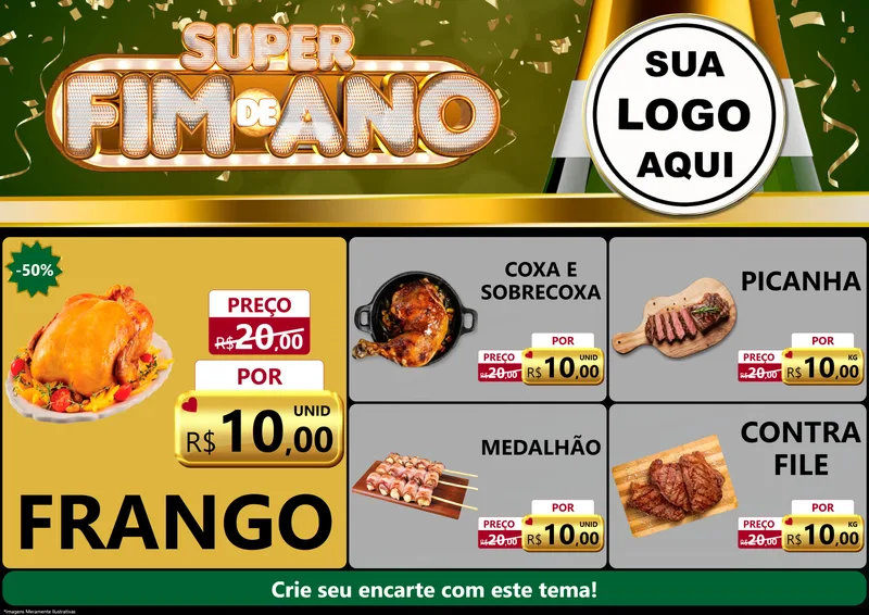 Modelo de Encarte para Encarte A4 Horizontal com o tema Super Fim de Ano para Assados