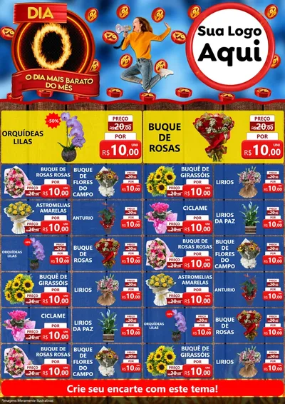 Modelo de Encarte para Encarte A4 Vertical com o tema Dia O - O Dia Mais Barato Do Mês para Floricultura e jardim