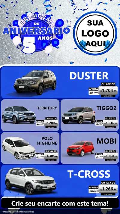 Modelo de TV para TV Vertical com o tema Promoção de Aniversário - 5 Anos para Concessionaria de Carros