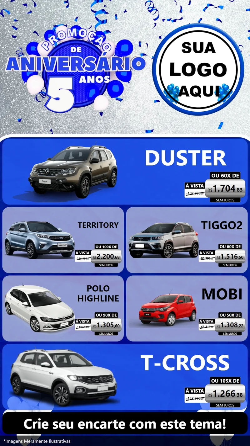 Modelo de TV para TV Vertical com o tema Promoção de Aniversário - 5 Anos para Concessionaria de Carros