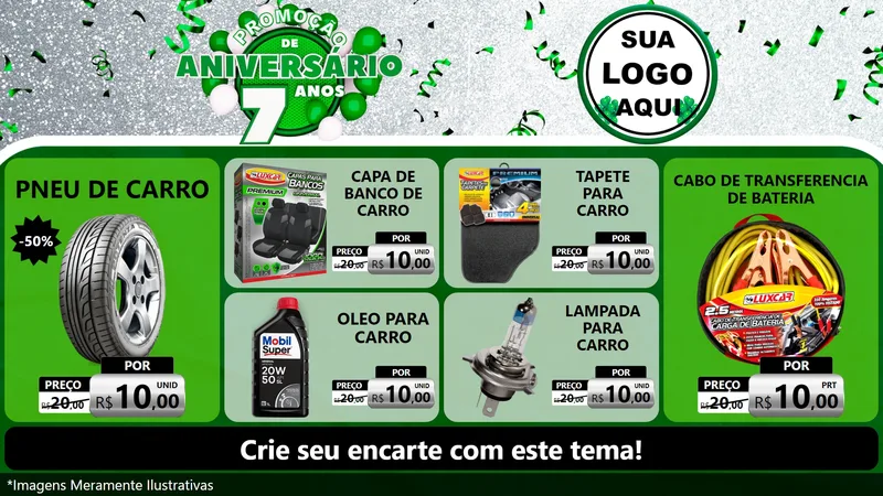 Modelo de TV para TV Horizontal com o tema Promoção de Aniversário - 7 Anos para Auto peças