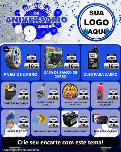 Modelo de Rede Social para Feed Instagram com o tema Promoção de Aniversário - 9 Anos para Auto peças