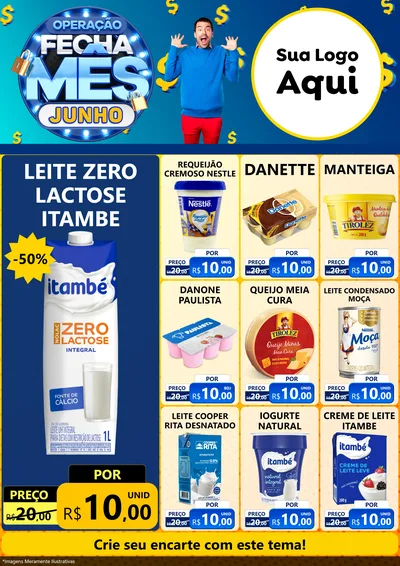 Modelo de Encarte para Encarte A4 Vertical com o tema Operação Fecha Mês, Junho para Frios e Laticínios