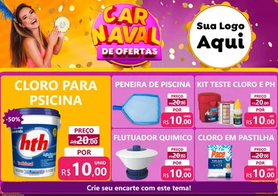 Modelo de Encarte para Encarte A4 Horizontal com o tema Carnaval de Ofertas para Produtos para Piscina