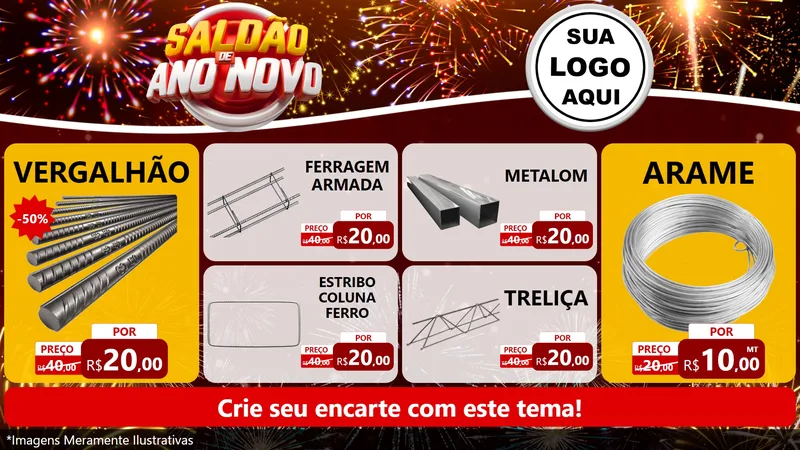 Modelo de TV para TV Horizontal com o tema Saldão de Ano Novo para Ferragens