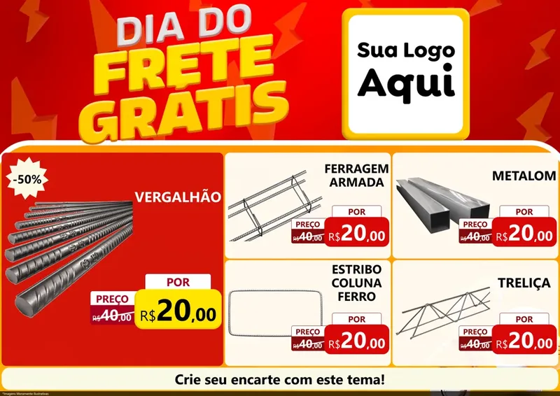 Modelo de Encarte para Encarte A4 Horizontal com o tema Dia do Frete Grátis para Ferragens