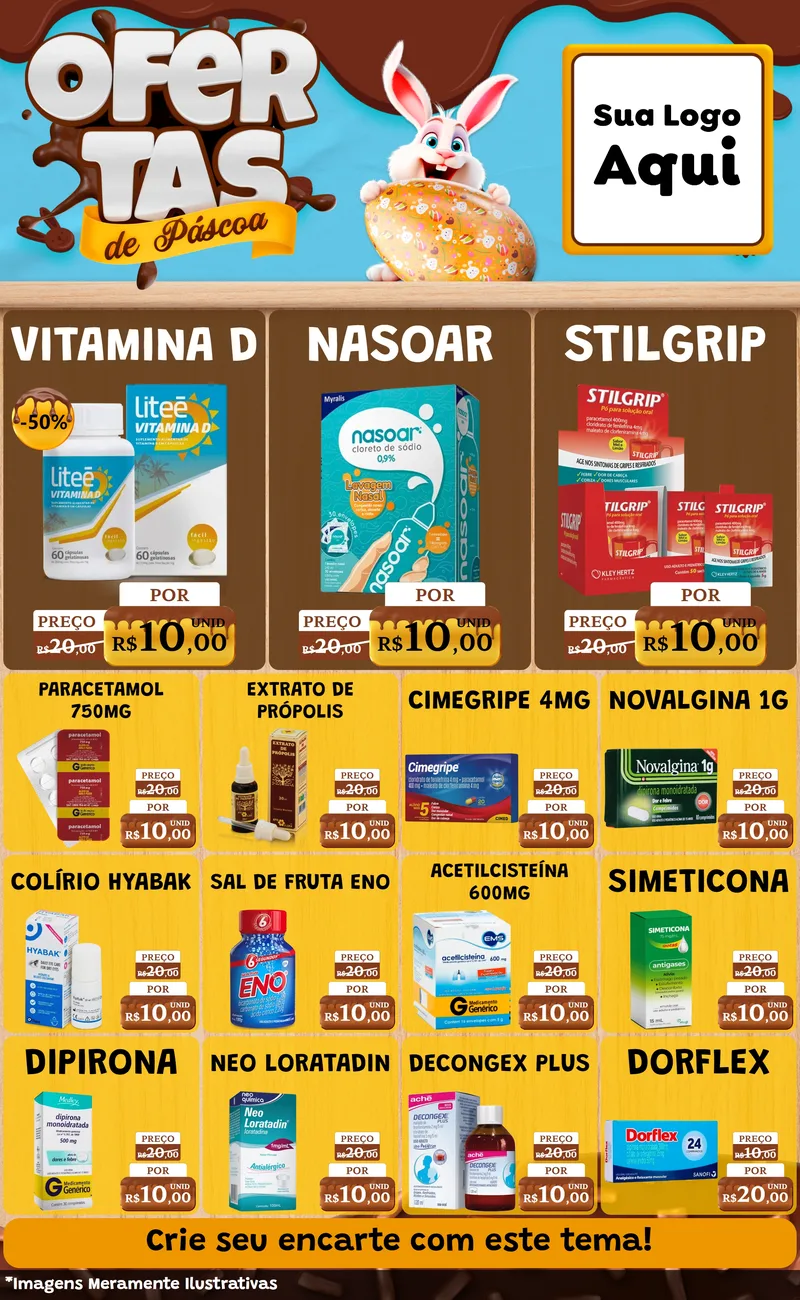 Modelo de Encarte para Encarte Grande com o tema Ofertas de Páscoa para Farmácia