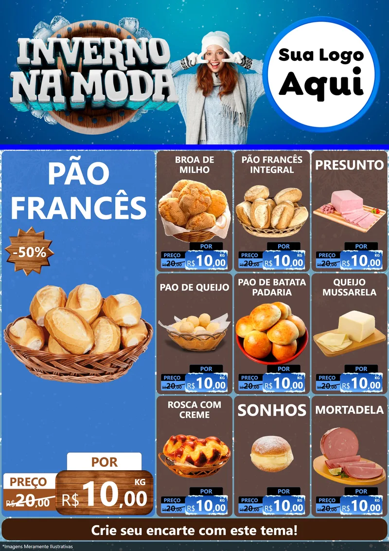 Modelo de Encarte para Encarte A4 Vertical com o tema Inverno na Moda para Padaria
