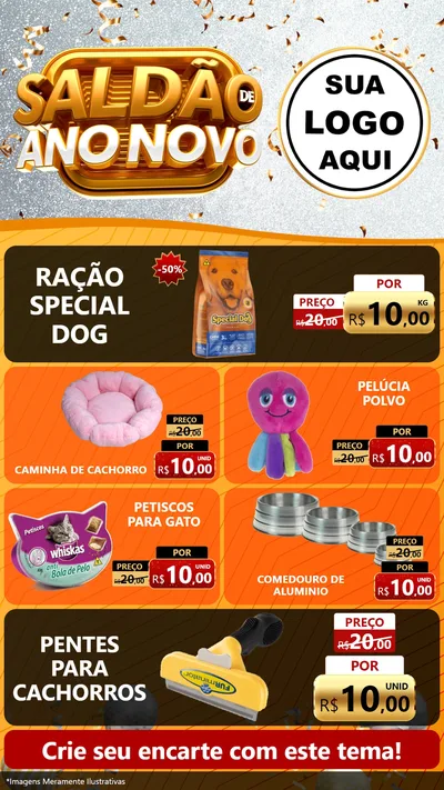 Modelo de TV para TV Vertical com o tema Saldão de Ano Novo para Pet Shop
