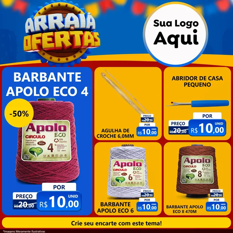 Modelo de Rede Social para Feed Facebook com o tema Arraiá de Ofertas - Junina para Armarinho e Aviamentos