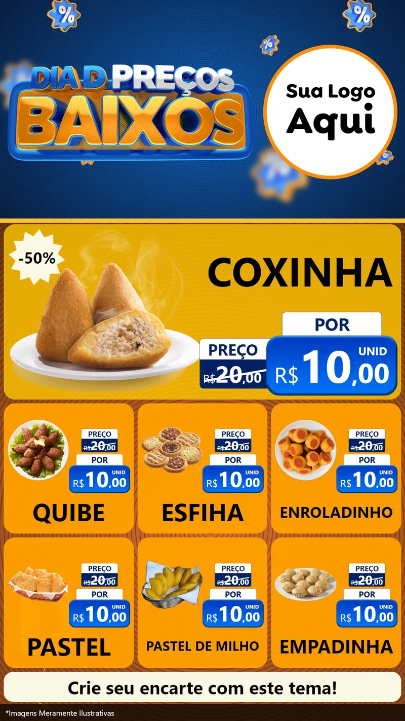 Modelo de Rede Social para Stories com o tema Dia D Preço Baixo para Salgadaria