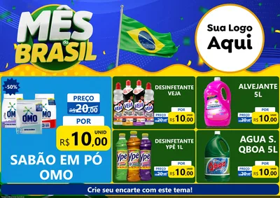 Modelo de Encarte para Encarte A4 Horizontal com o tema Mês do Brasil para Produtos de Limpeza