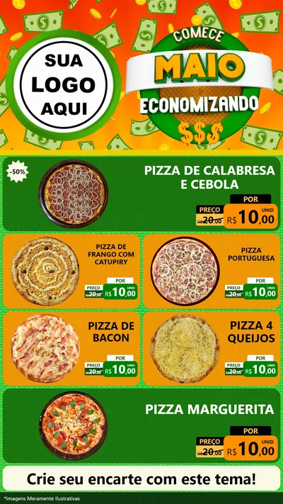 Modelo de TV para TV Vertical com o tema Comece Maio Economizando para Pizzaria