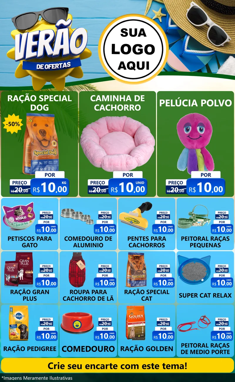 Modelo de Encarte para Encarte Grande com o tema Verão de Ofertas para Pet Shop