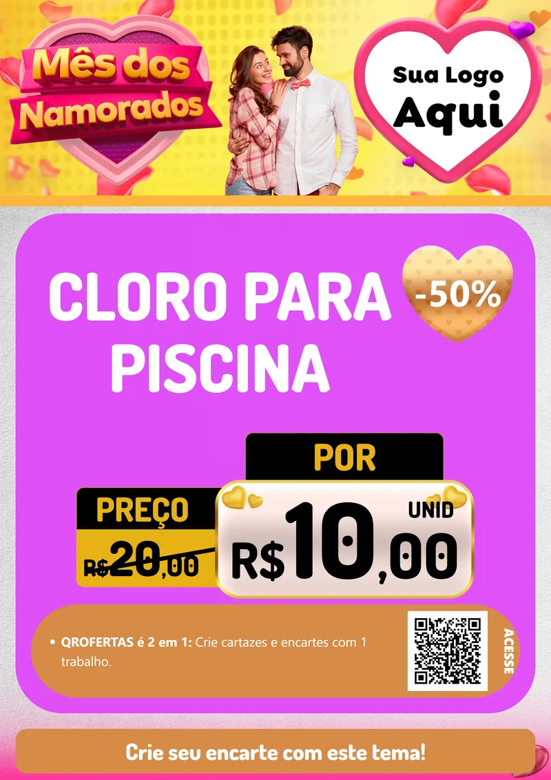 Modelo de Cartaz para Cartaz A4 Vertical com o tema Mês dos Namorados para Produtos para Piscina