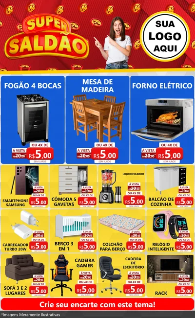 Modelo de Encarte para Encarte Grande com o tema Super Saldão para Móveis e Eletro