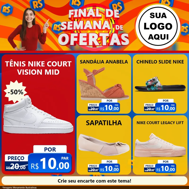 Modelo de Rede Social para Feed Facebook com o tema Final de Semana de Ofertas para Calçados