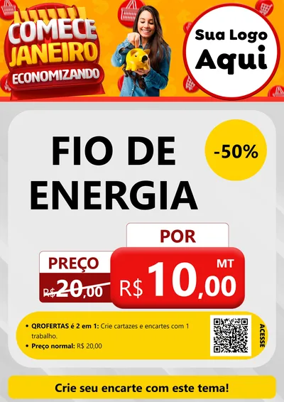 Modelo de Cartaz para Cartaz A4 Vertical com o tema Comece Janeiro Economizando para Materiais Elétricos