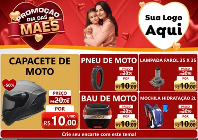 Modelo de Encarte para Encarte A4 Horizontal com o tema Promoção Dia das Mães para Moto peças