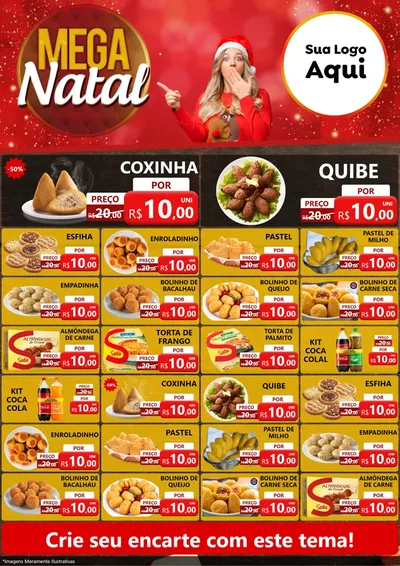 Modelo de Encarte para Encarte A4 Vertical com o tema Mega Natal para Salgadaria