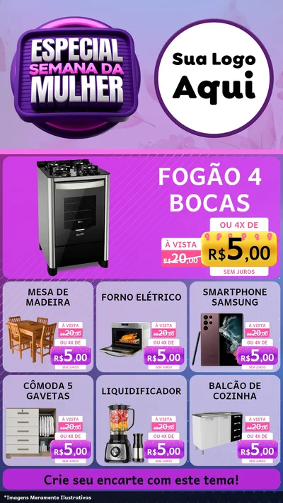 Modelo de Rede Social para Stories com o tema Especial Semana da Mulher para Móveis e Eletro