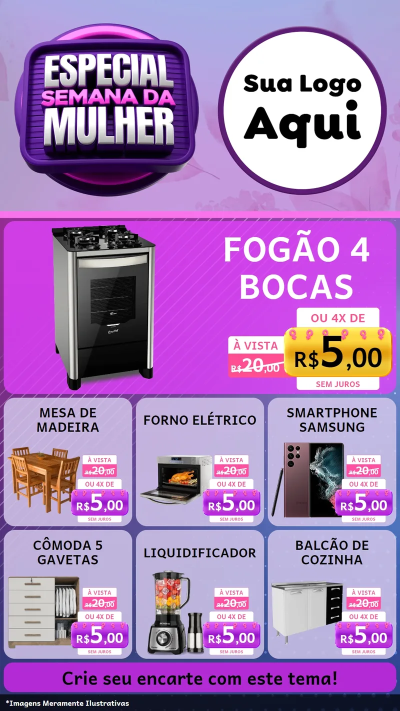 Modelo de Rede Social para Stories com o tema Especial Semana da Mulher para Móveis e Eletro