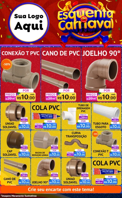 Modelo de Encarte para Encarte Grande com o tema Esquenta de Carnaval para Tubos e conexões