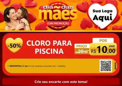 Modelo de Cartaz para Cartaz A4 Horizontal com o tema Dia das Mães com Promoção para Produtos para Piscina