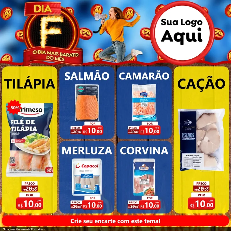 Modelo de Rede Social para Feed Facebook com o tema Dia F - O Dia Mais Barato Do Mês para Peixaria