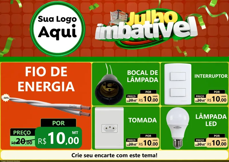 Modelo de Encarte para Encarte A4 Horizontal com o tema Julho Imbatível para Materiais Elétricos