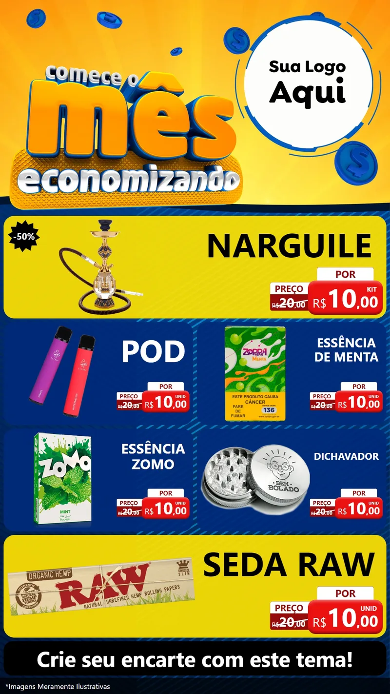 Modelo de TV para TV Vertical com o tema Comece O Mês Economizando para Tabacaria