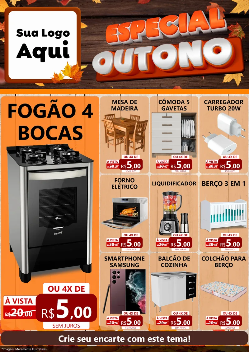 Modelo de Encarte para Encarte A4 Vertical com o tema Especial Outono para Móveis e Eletro