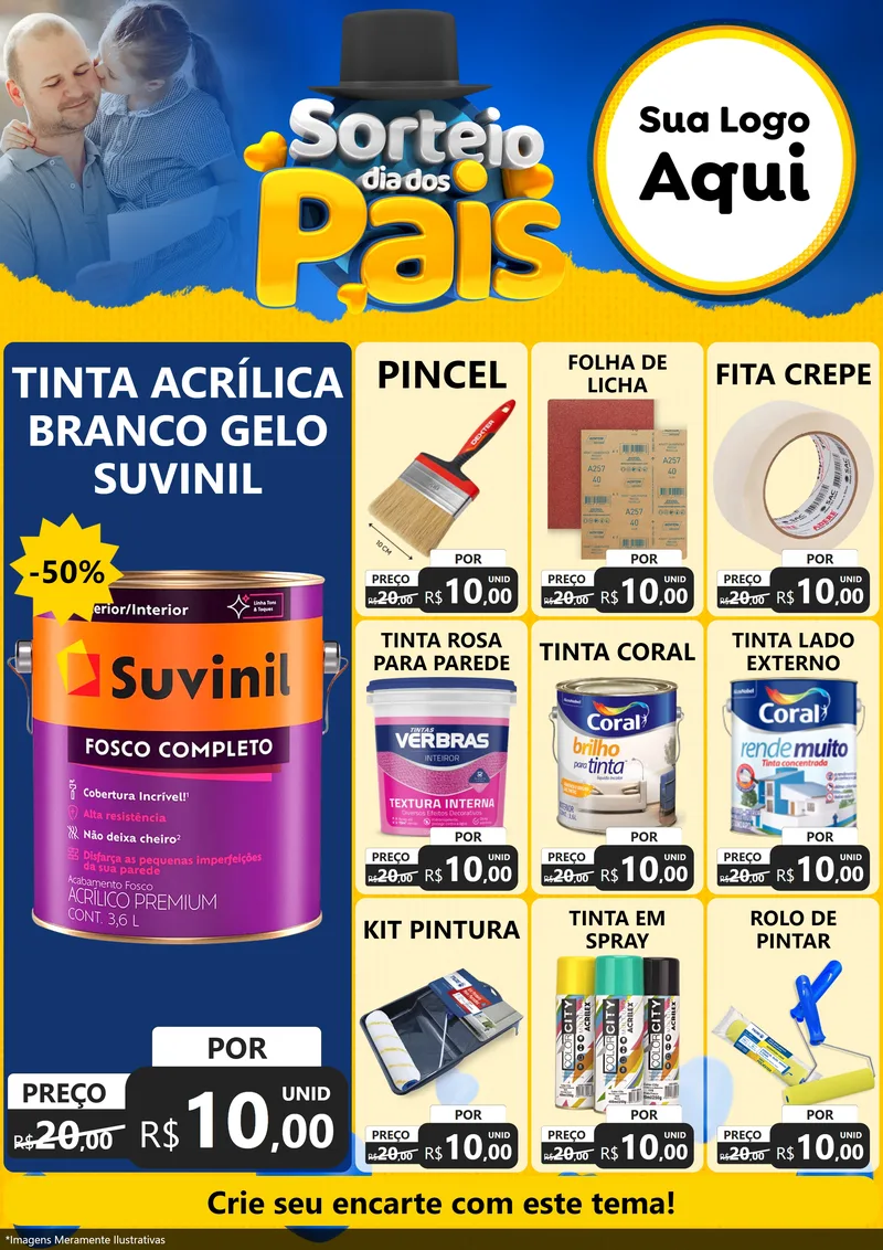 Modelo de Encarte para Encarte A4 Vertical com o tema Sorteio Dia Dos Pais para Tintas e Ferramentas