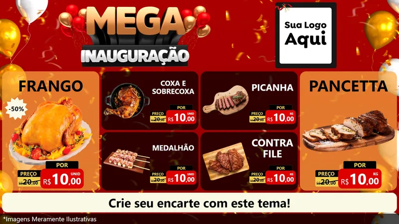Modelo de TV para TV Horizontal com o tema Mega Inauguração para Assados