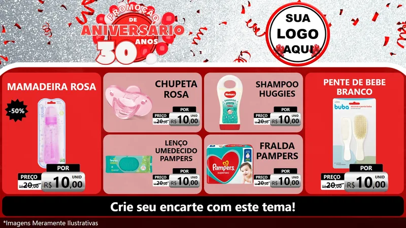 Modelo de TV para TV Horizontal com o tema Promoção de Aniversário - 30 Anos para Bebês
