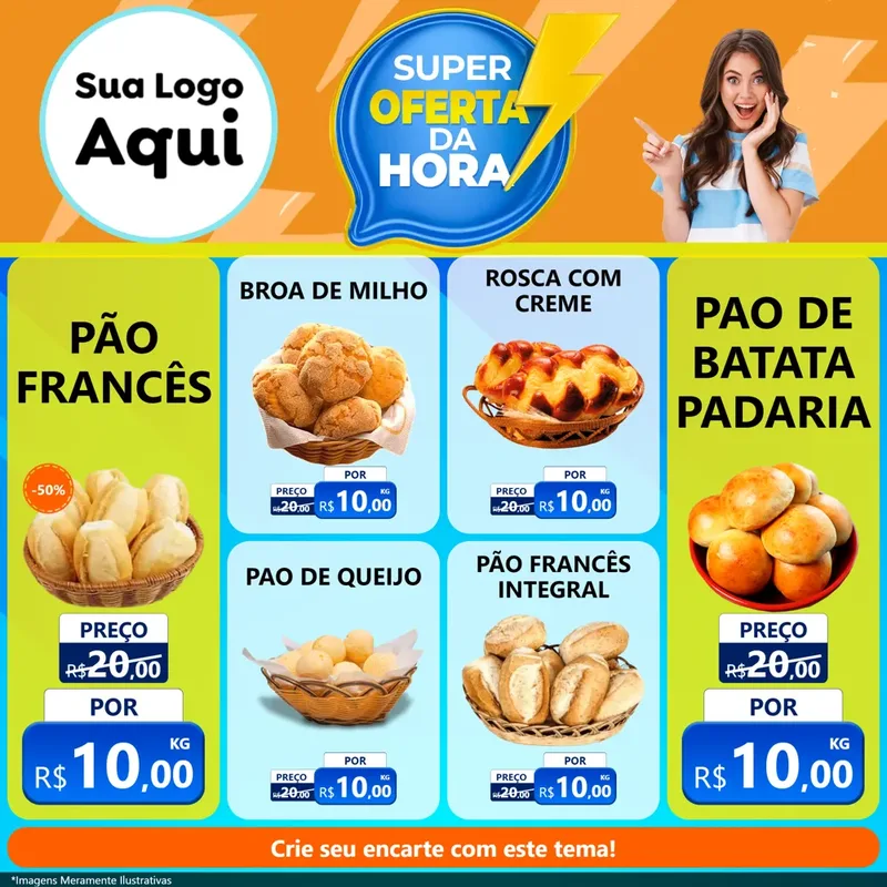 Modelo de Rede Social para Feed Facebook com o tema Super Oferta da Hora para Padaria