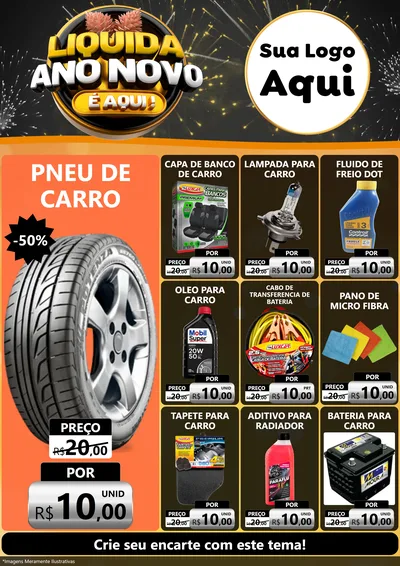 Modelo de Encarte para Encarte A4 Vertical com o tema Liquida Ano Novo É Aqui! para Auto peças
